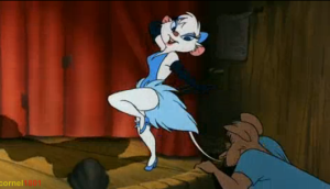 I have to say, I think this is worse than the pole dancing in The Hunchback of Notre Dame. It is weird to see a strip-teasing mouse.