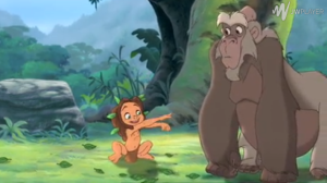 Zugor tells Tarzan that he will hel him indeitfy what species he is, so Tarzan can leave him alone. We get a montage song from Phil Collins (at least they took enough effort to bring him back), and as this takes place, the two become closer. Tantor conveniently hears Tarzan, and rushes to a depressed Terk to get him back. They tell the younger apes to not tell anyone, but they end up telling Kala who goes after him.